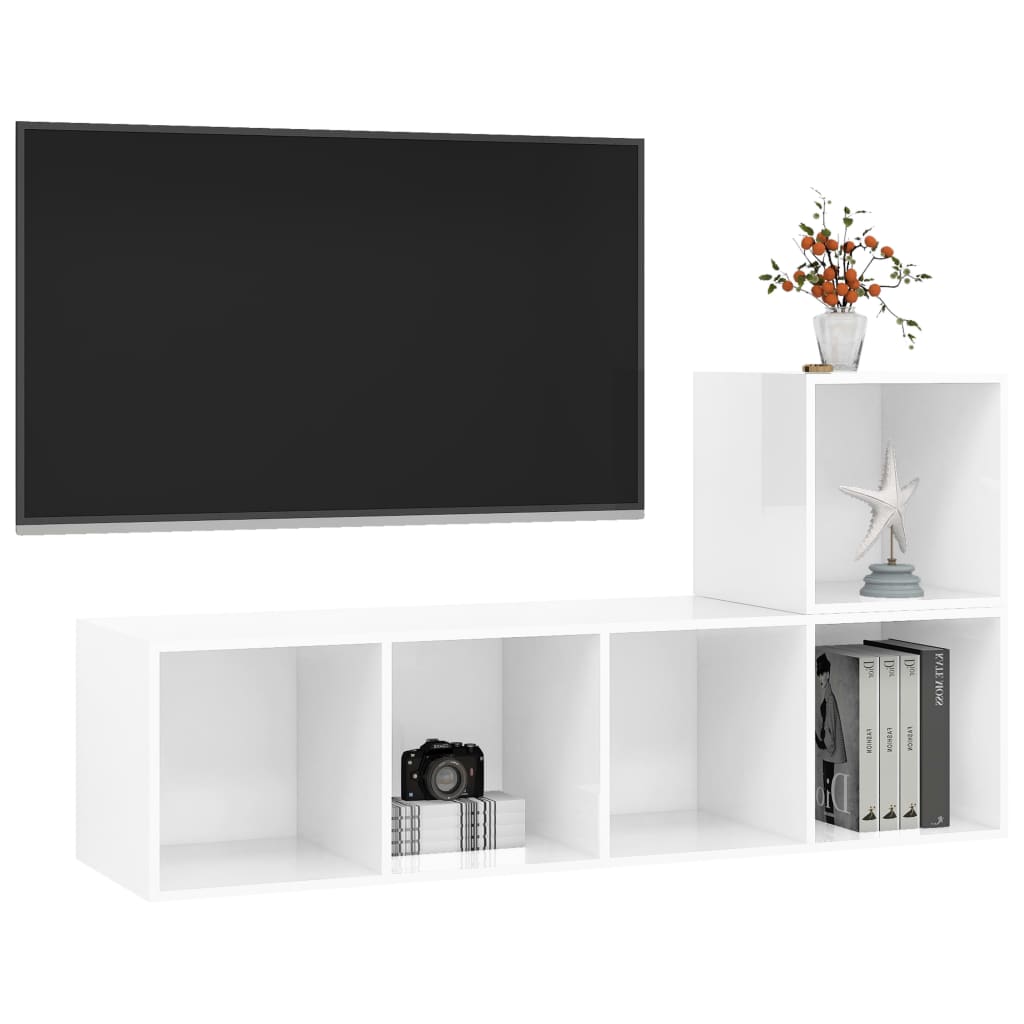vidaXL 2 Piece TV Cabinet Set High Gloss White Chipboard