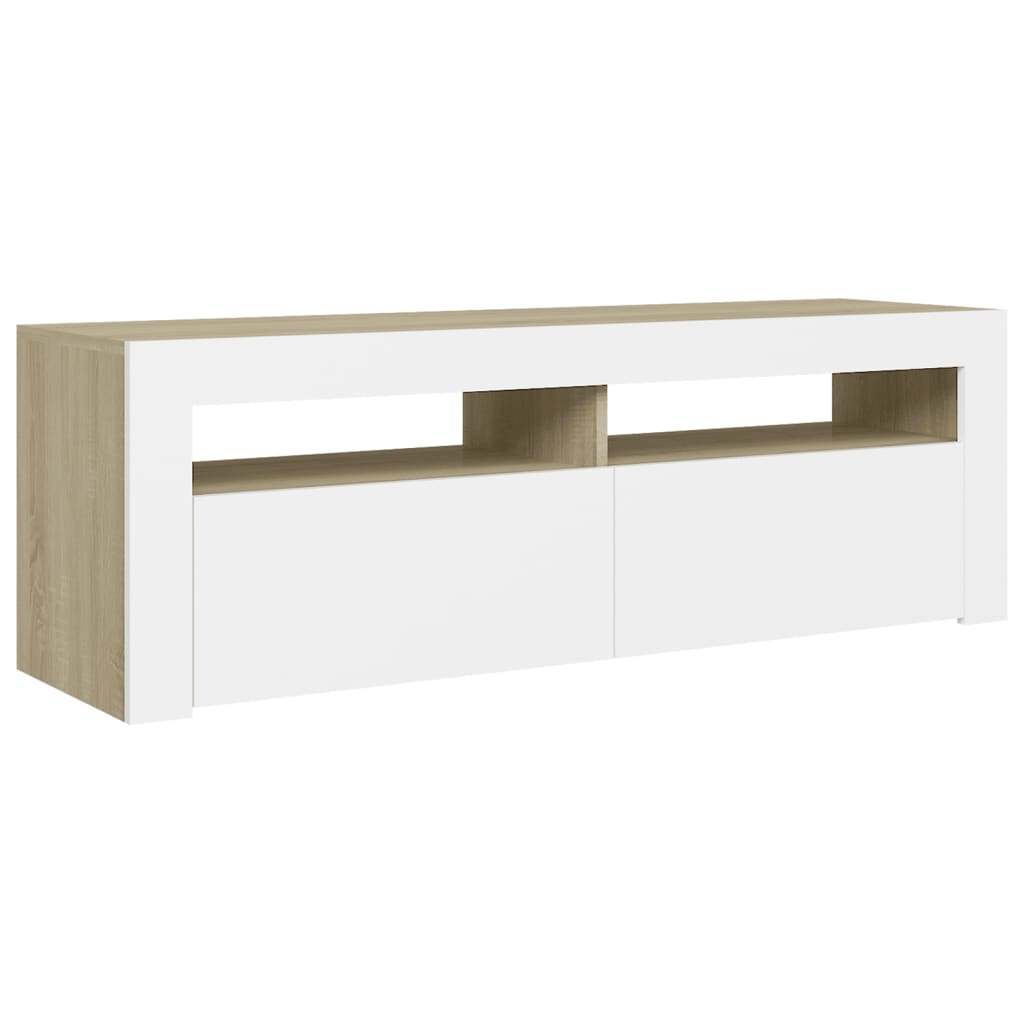 vidaXL TV Cabinet with LED Lights White and Sonoma Oak 47.2"x13.8"x15.7"