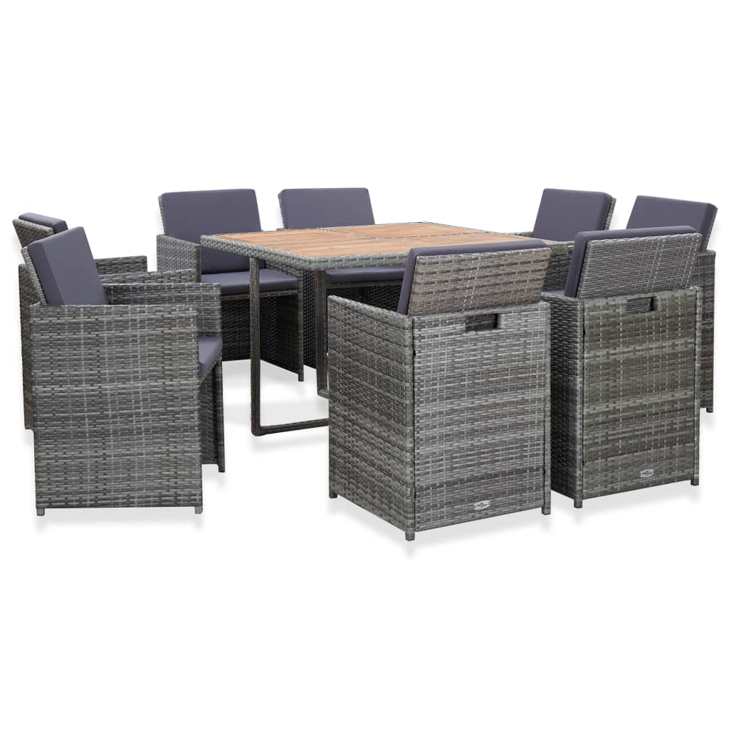 vidaXL 9 Piece Patio Dining Set with Cushions Poly Rattan Anthracite