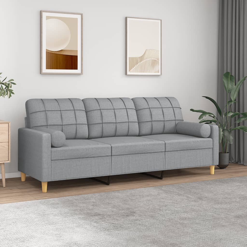 vidaXL 3-Seater Sofa with Throw Pillows Light Gray 70.9" Fabric