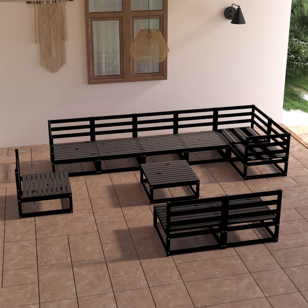 vidaXL 10 Piece Patio Lounge Set Black Solid Pinewood