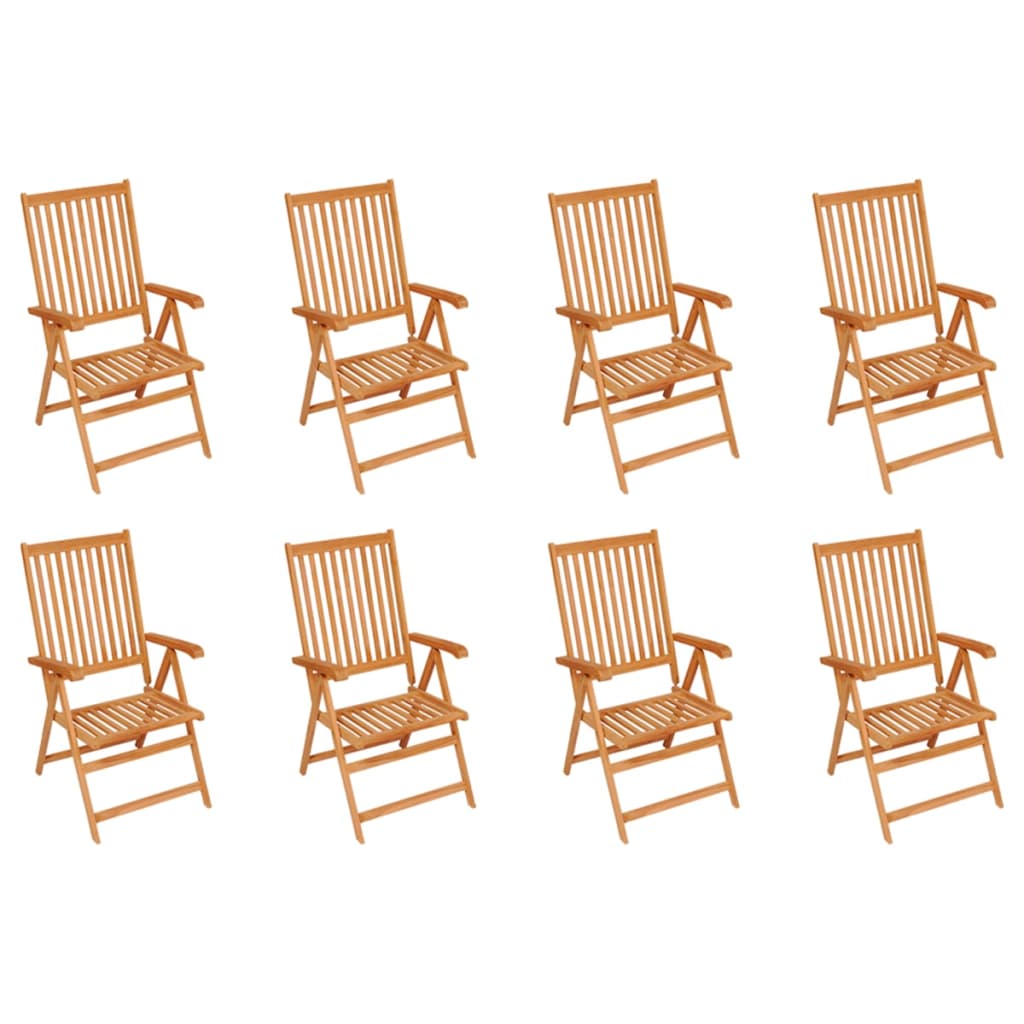 vidaXL Reclining Patio Chairs with Cushions 8 pcs Solid Teak Wood