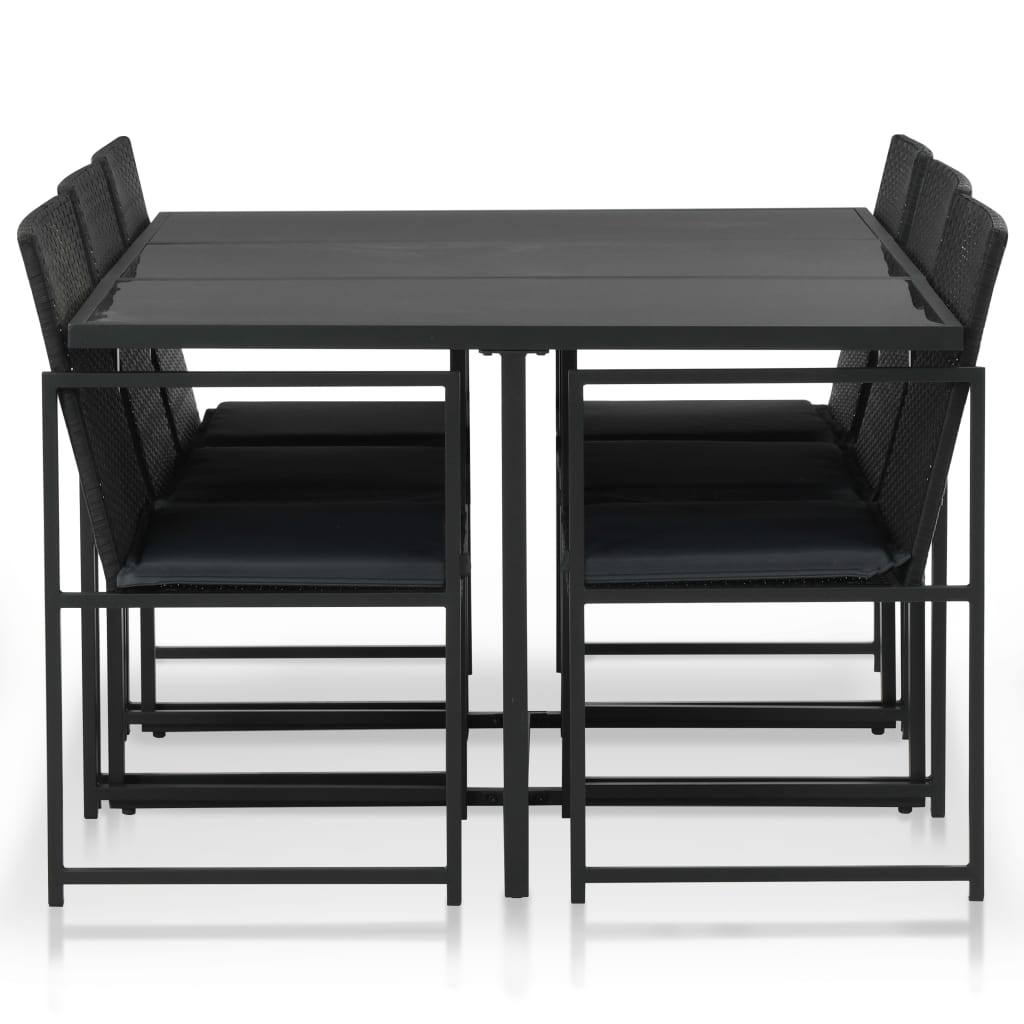 vidaXL 7 Piece Patio Dining Set with Cushions Poly Rattan Black