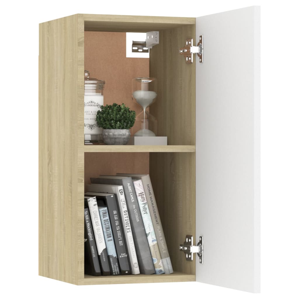 vidaXL TV Cabinets 2 pcs White and Sonoma Oak 12"x11.8"x23.6" Engineered Wood