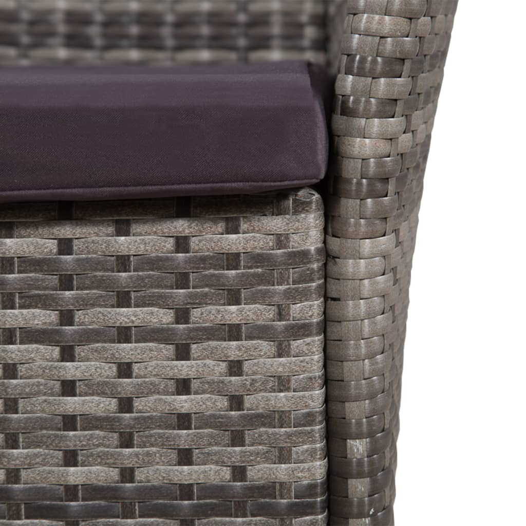 vidaXL Patio Chair and Stool with Cushions Poly Rattan Gray