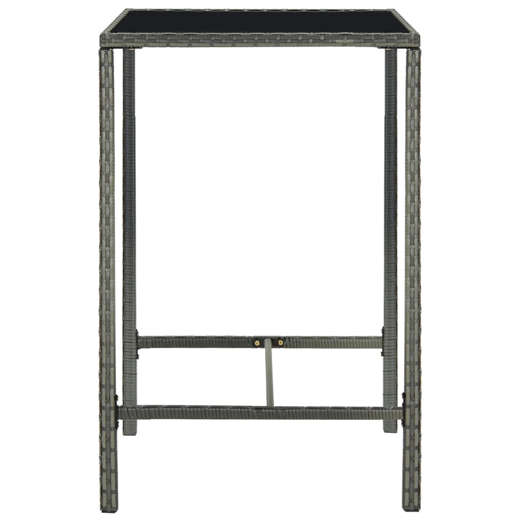 vidaXL Patio Bar Table Gray 27.6"x27.6"x43.3" Poly Rattan and Glass