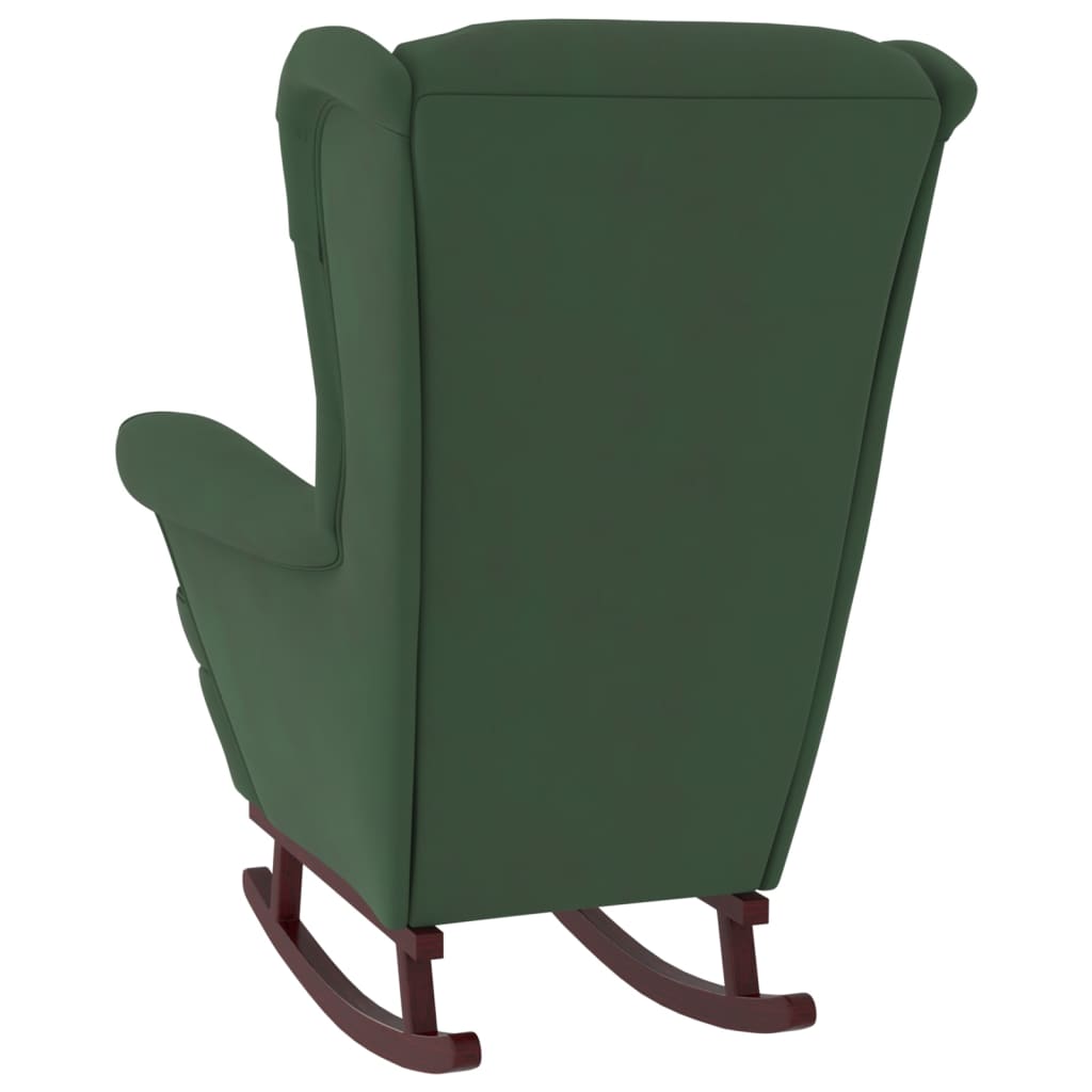 vidaXL Rocking Chair with Solid Wood Rubber Legs Dark Green Velvet