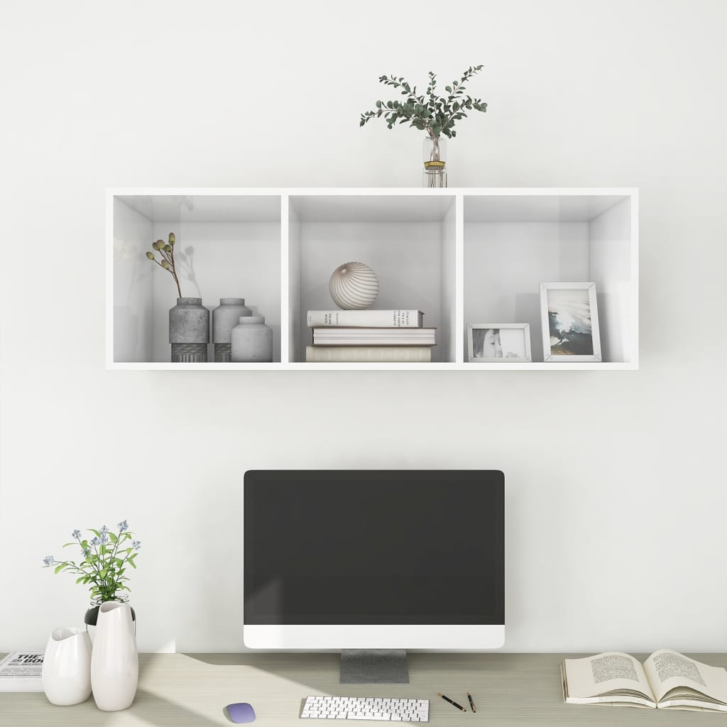 vidaXL Wall-mounted TV Stand High Gloss White 14.6"x14.6"x42.1" Engineered Wood