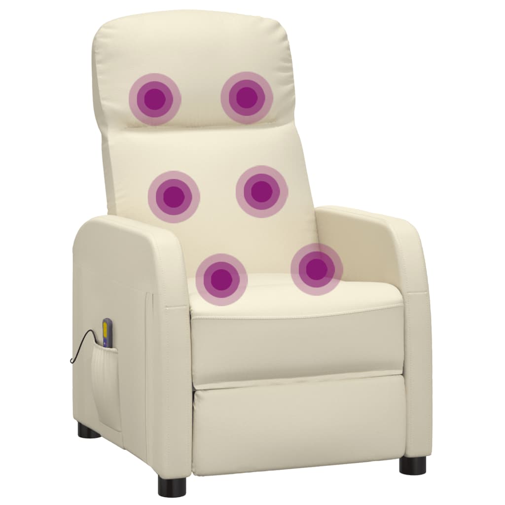 vidaXL Massage Reclining Chair Cream White Faux Leather