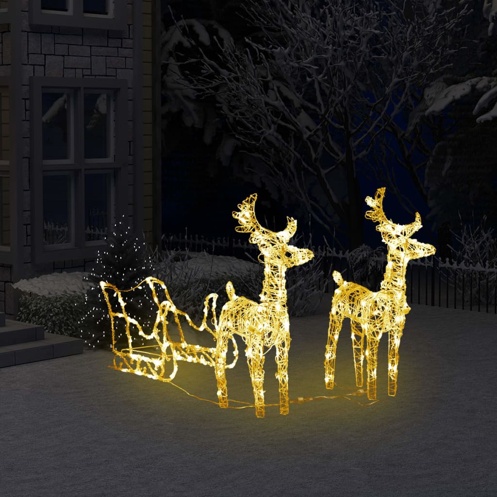 vidaXL Reindeers & Sleigh Christmas Decoration 160 LEDs 51.2" Acrylic