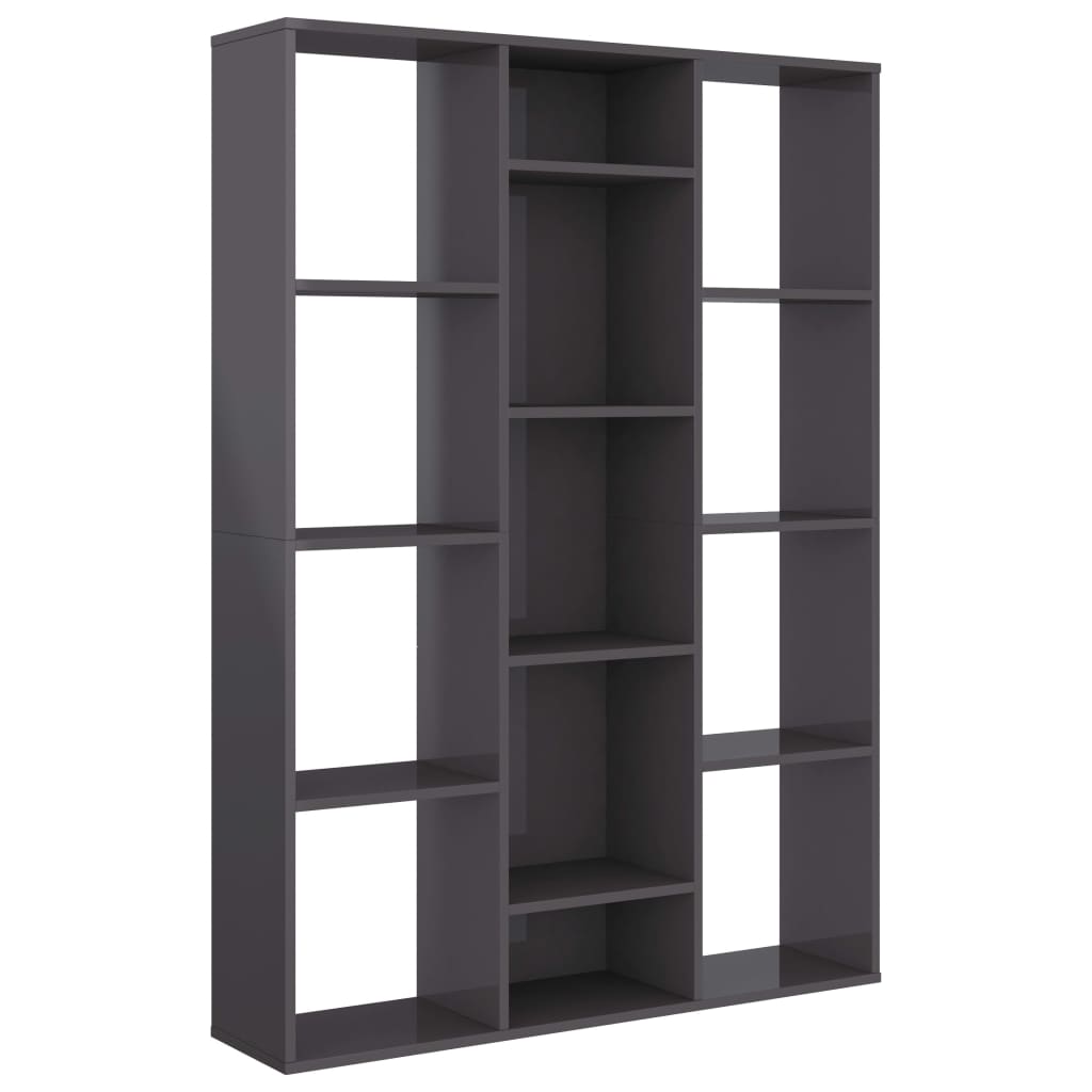 vidaXL Room Divider/Book Cabinet High Gloss Gray 39.4"x9.4"x55.1" Engineered Wood