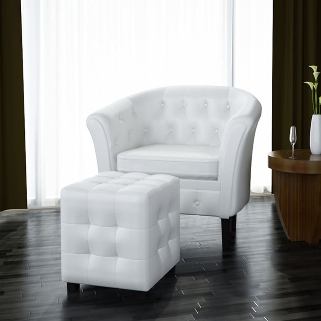 vidaXL Tub Chair with Footrest White Faux Leather