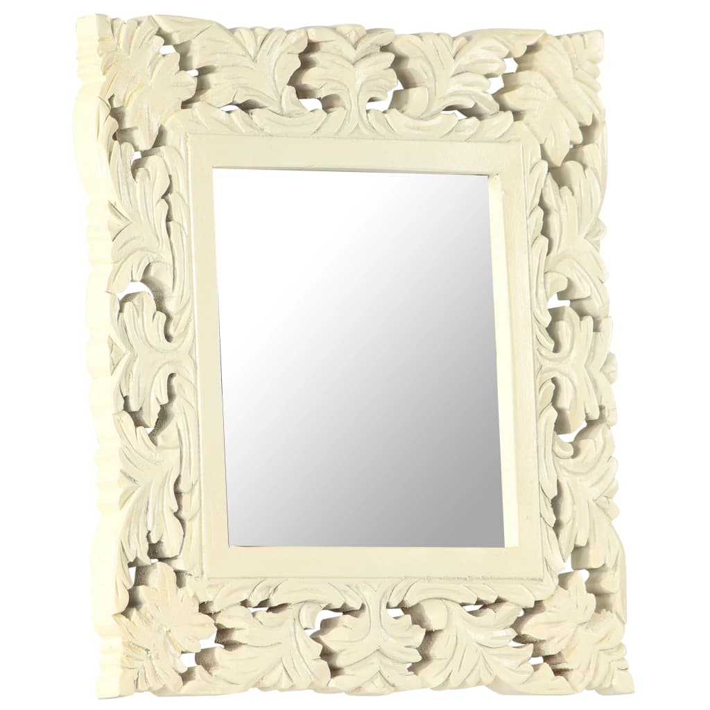 vidaXL Hand Carved Mirror White 19.7"x19.7" Solid Mango Wood