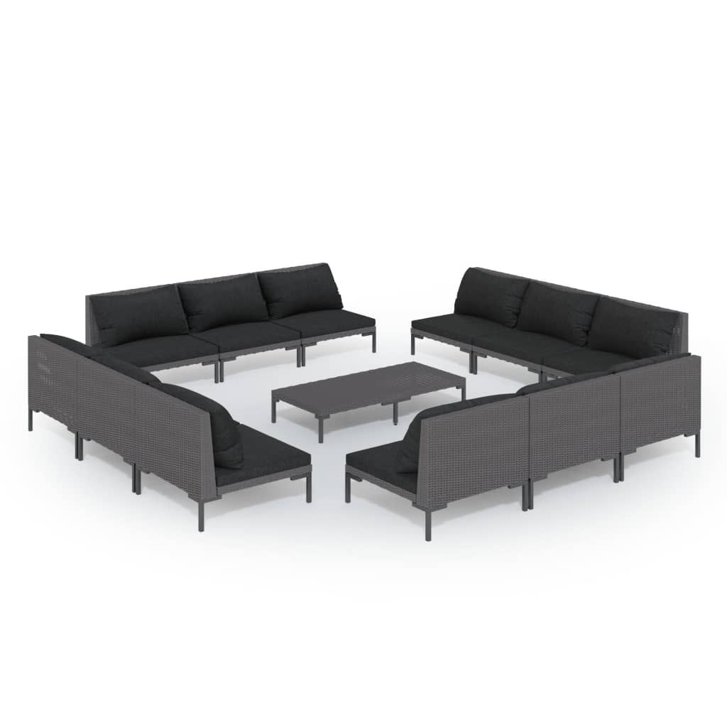 vidaXL 13 Piece Patio Lounge Set with Cushions Poly Rattan Dark Gray