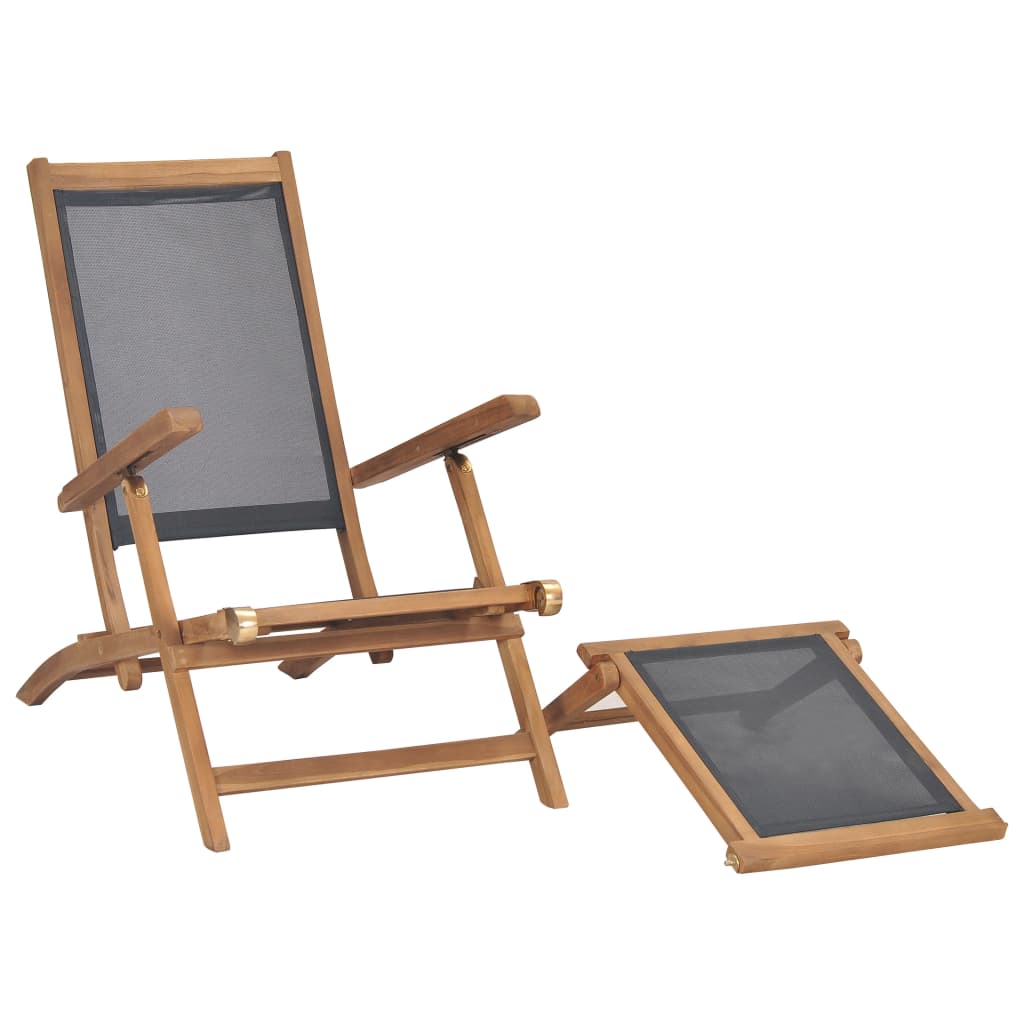 vidaXL Deck Chair with Footrest Solid Teak Wood Black