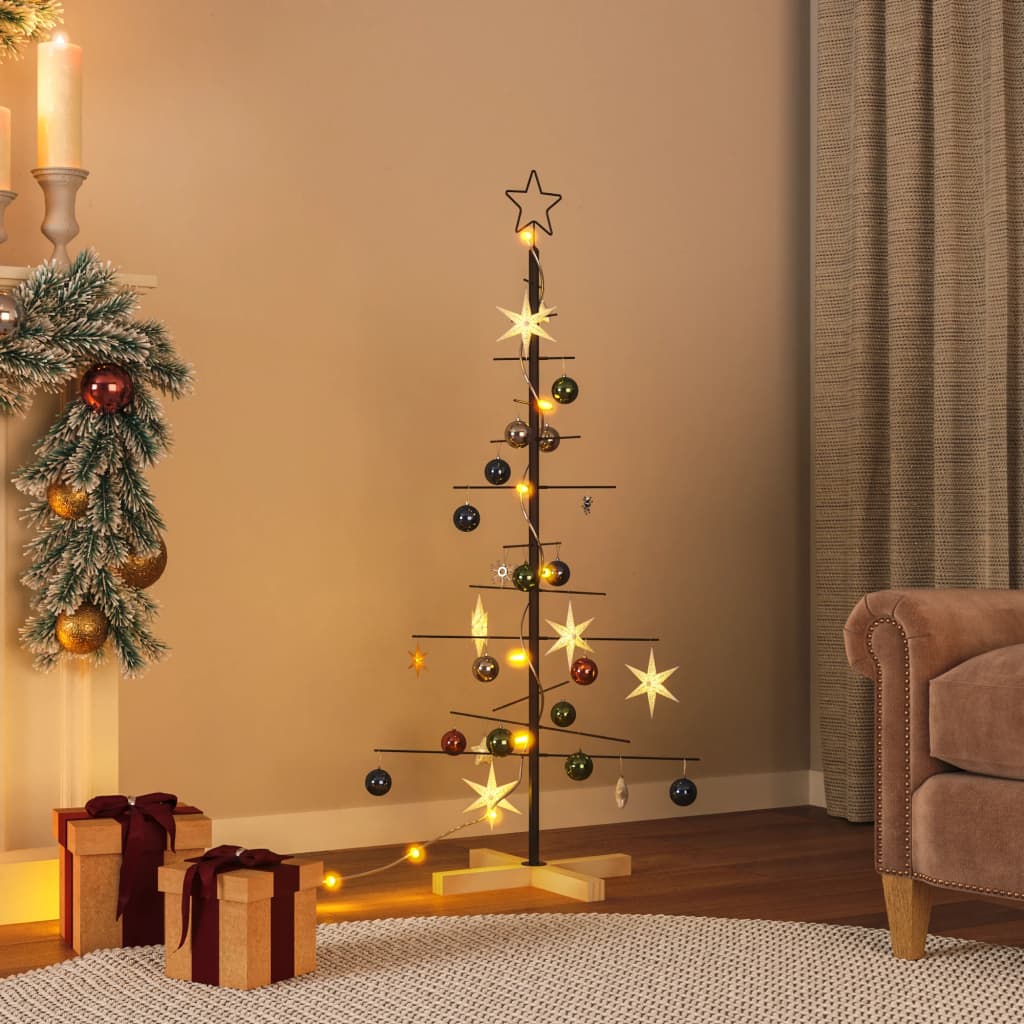 vidaXL Metal Christmas Tree with Wooden Base Black 47.2"