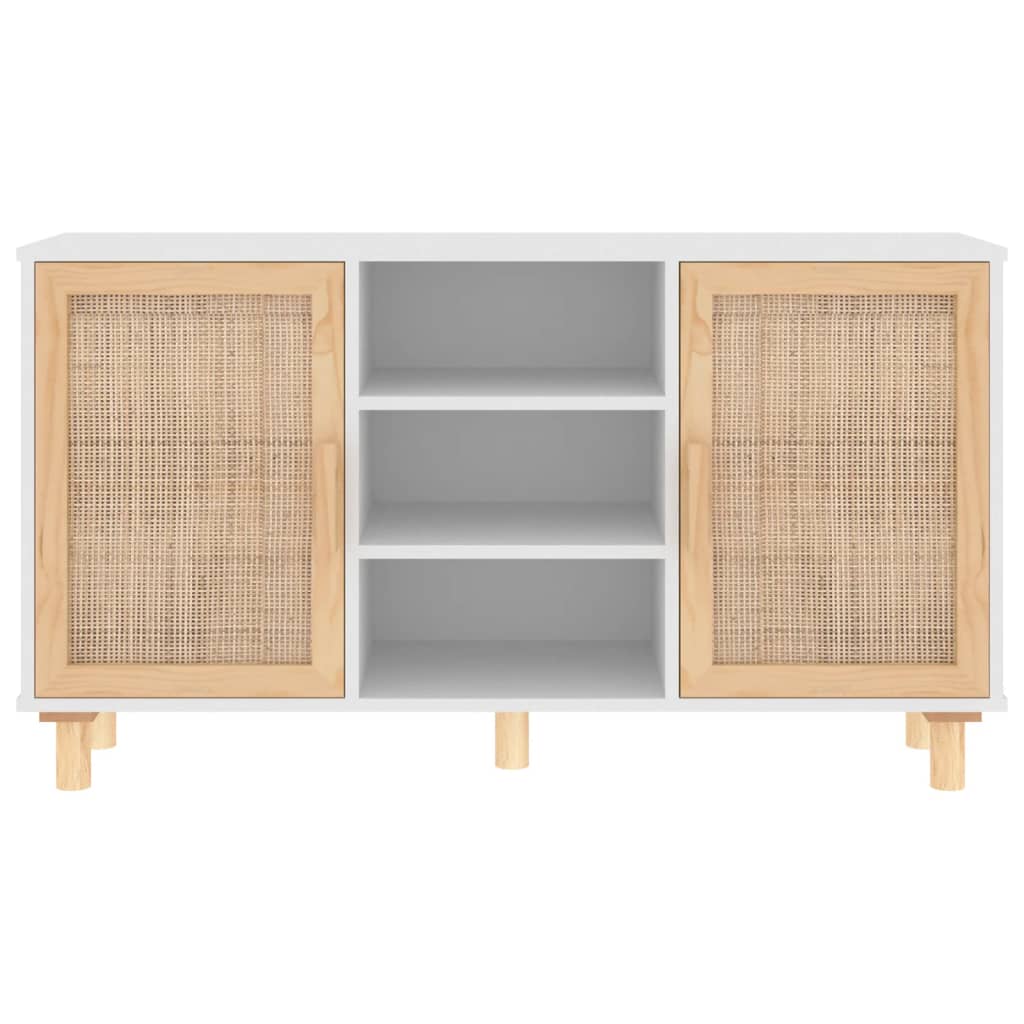 vidaXL Sideboard White 41.3"x11.8"x23.6" Solid Wood Pine and Natural Rattan