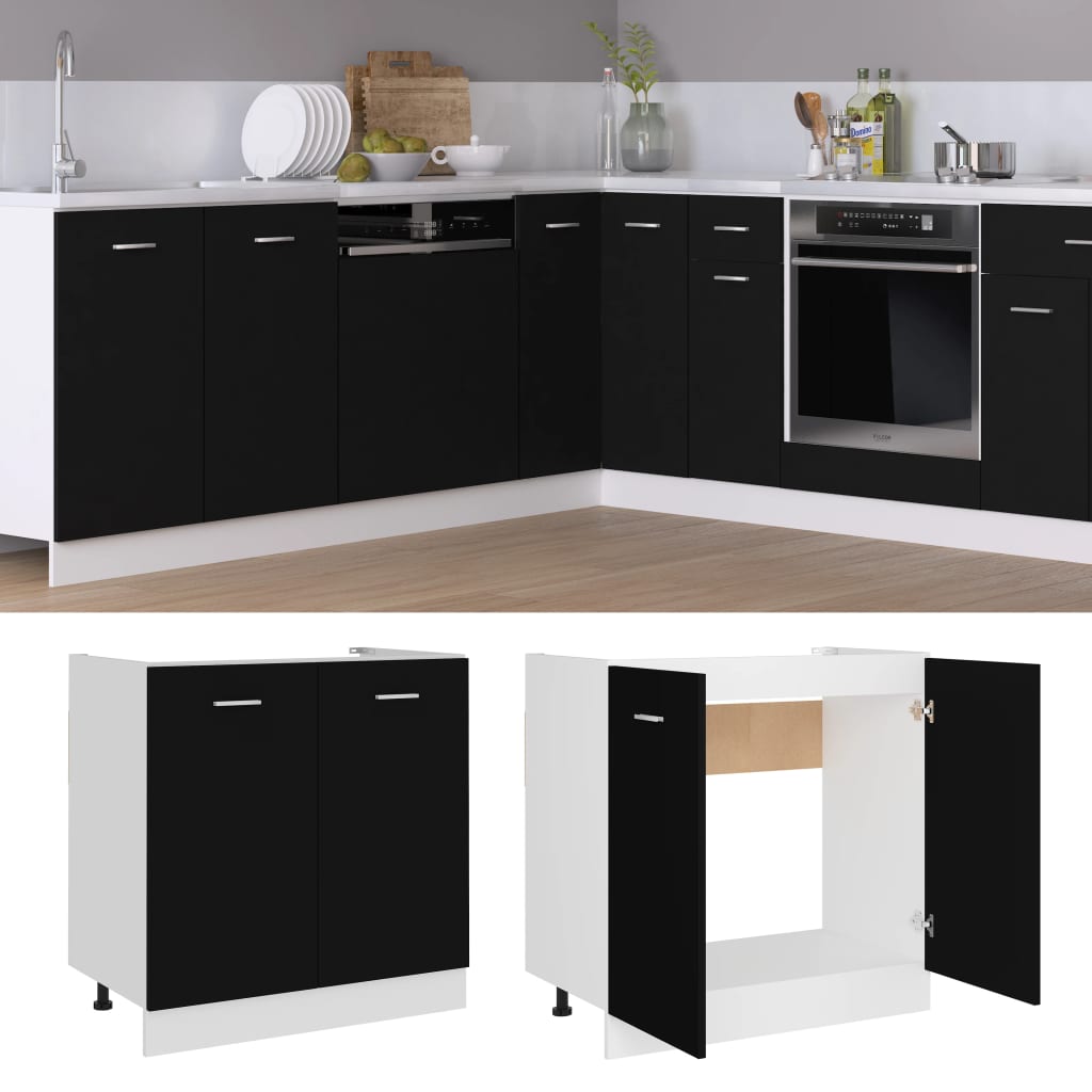 vidaXL Sink Bottom Cabinet Black 31.5"x18.1"x32.1" Engineered Wood