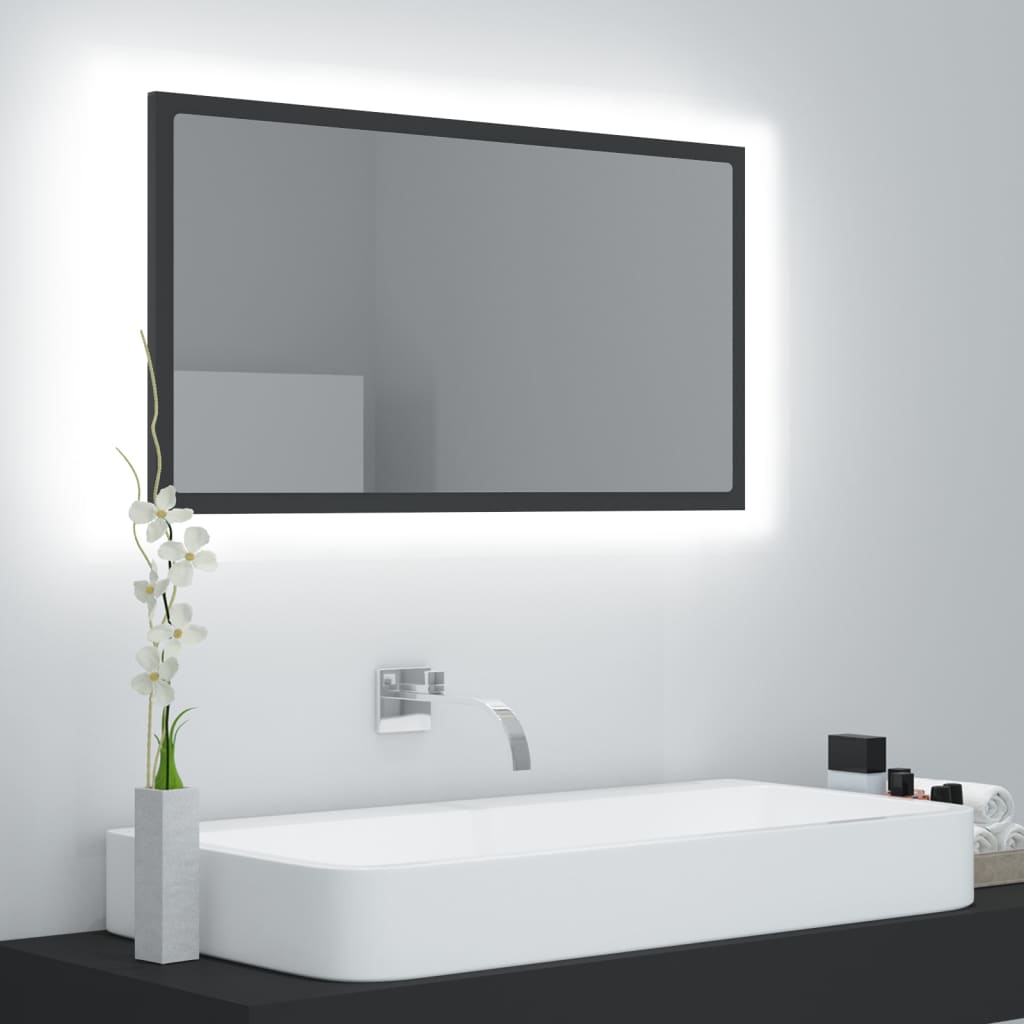 vidaXL LED Bathroom Mirror Gray 31.5"x3.3"x14.6" Engineered Wood
