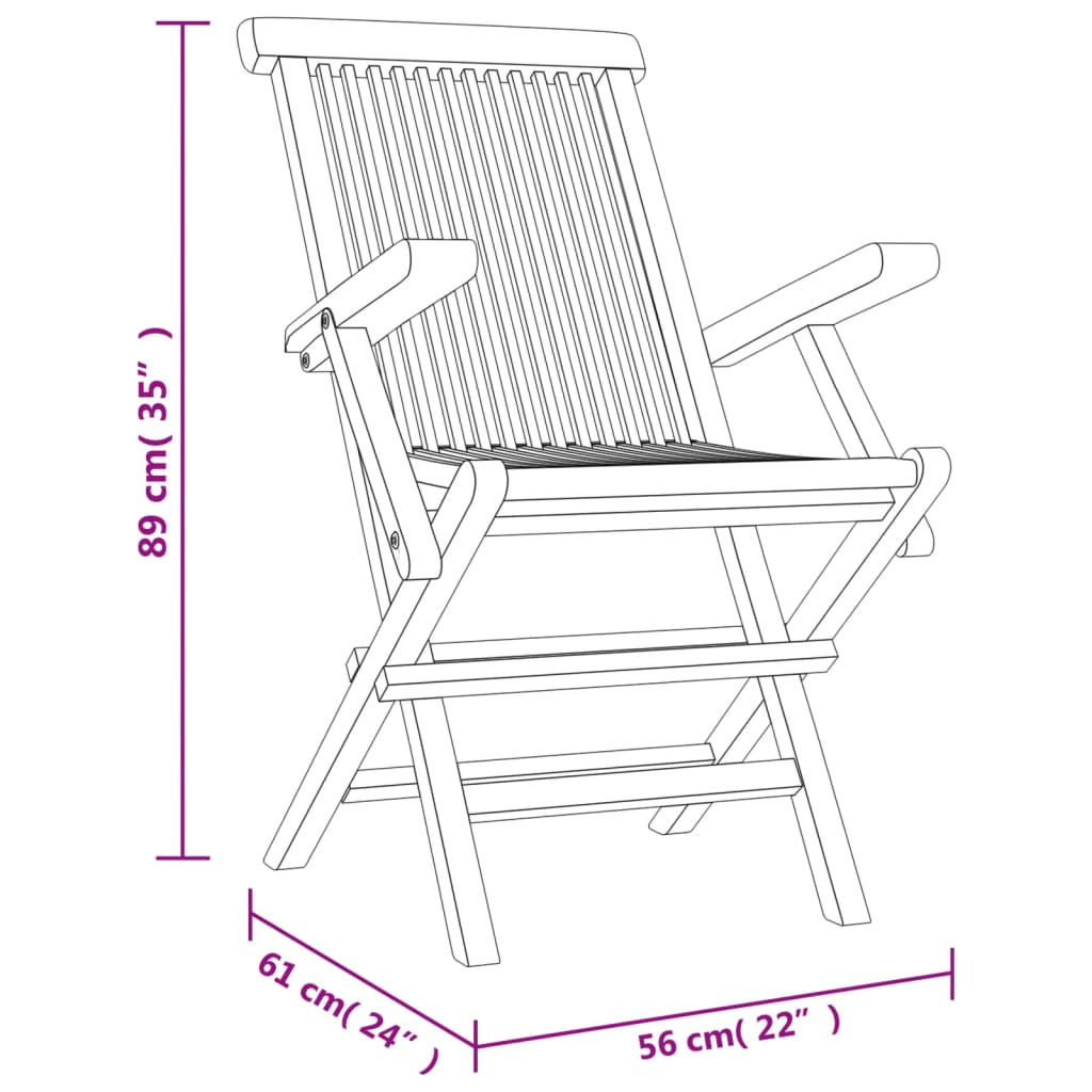 vidaXL Folding Patio Chairs 8 pcs Gray 22"x24"x35" Solid Wood Teak