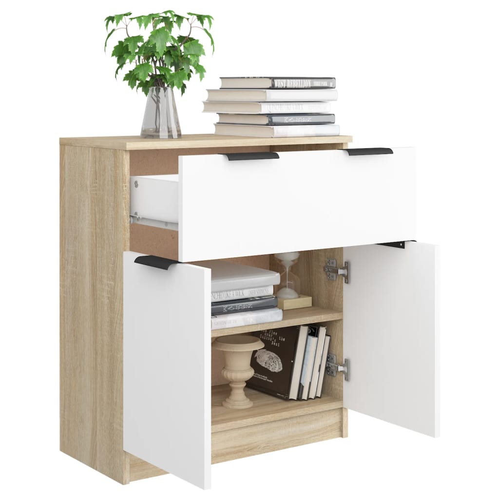 vidaXL Sideboard White and Sonoma Oak 23.6"x11.8"x27.6" Engineered Wood