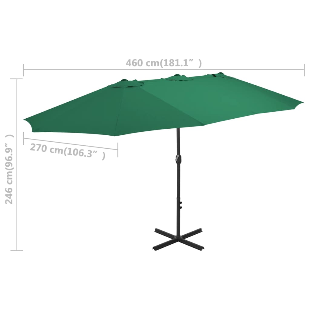 vidaXL Outdoor Parasol with Aluminum Pole 181.1"x106.3" Green