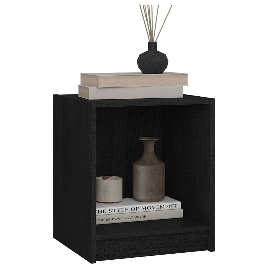 vidaXL Bedside Cabinet Black 14"x13.2"x16.3" Solid Wood Pine