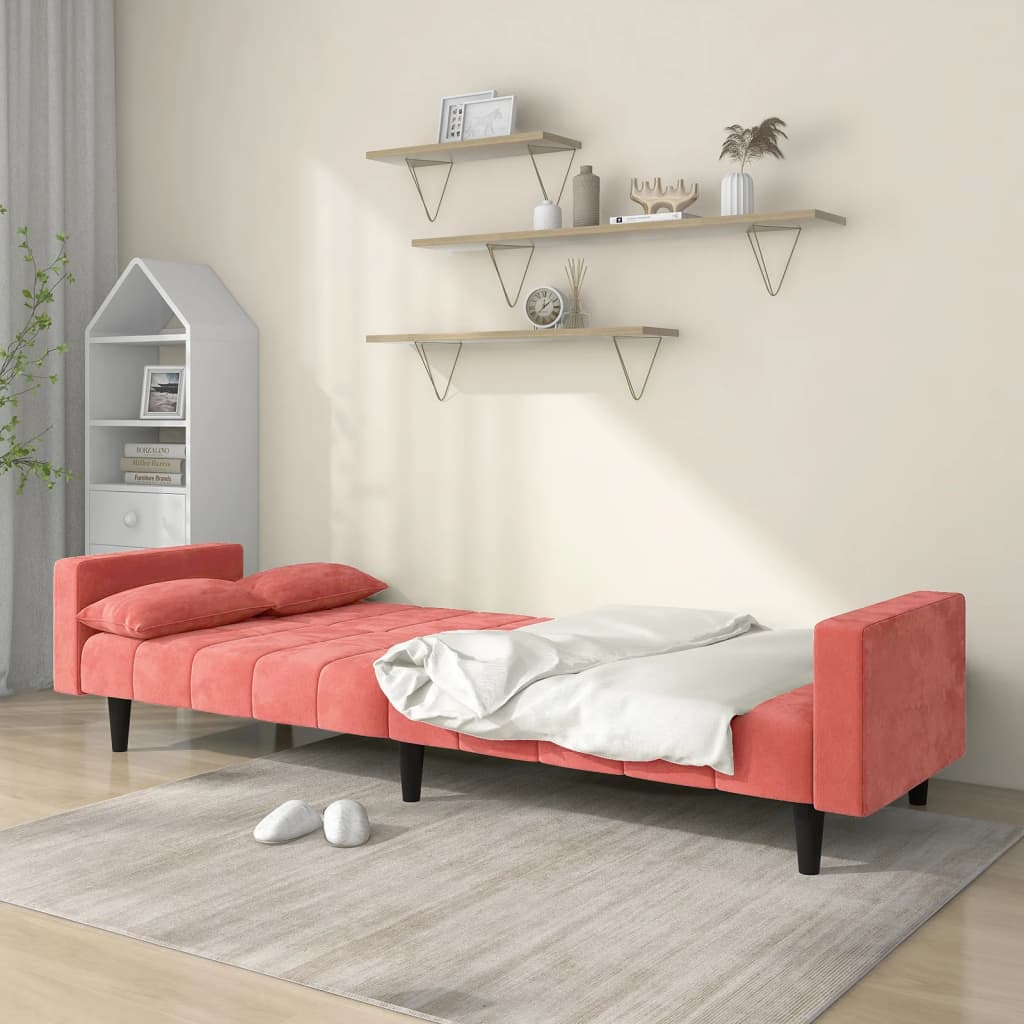 vidaXL 2-Seater Sofa Bed with Two Pillows Pink Velvet