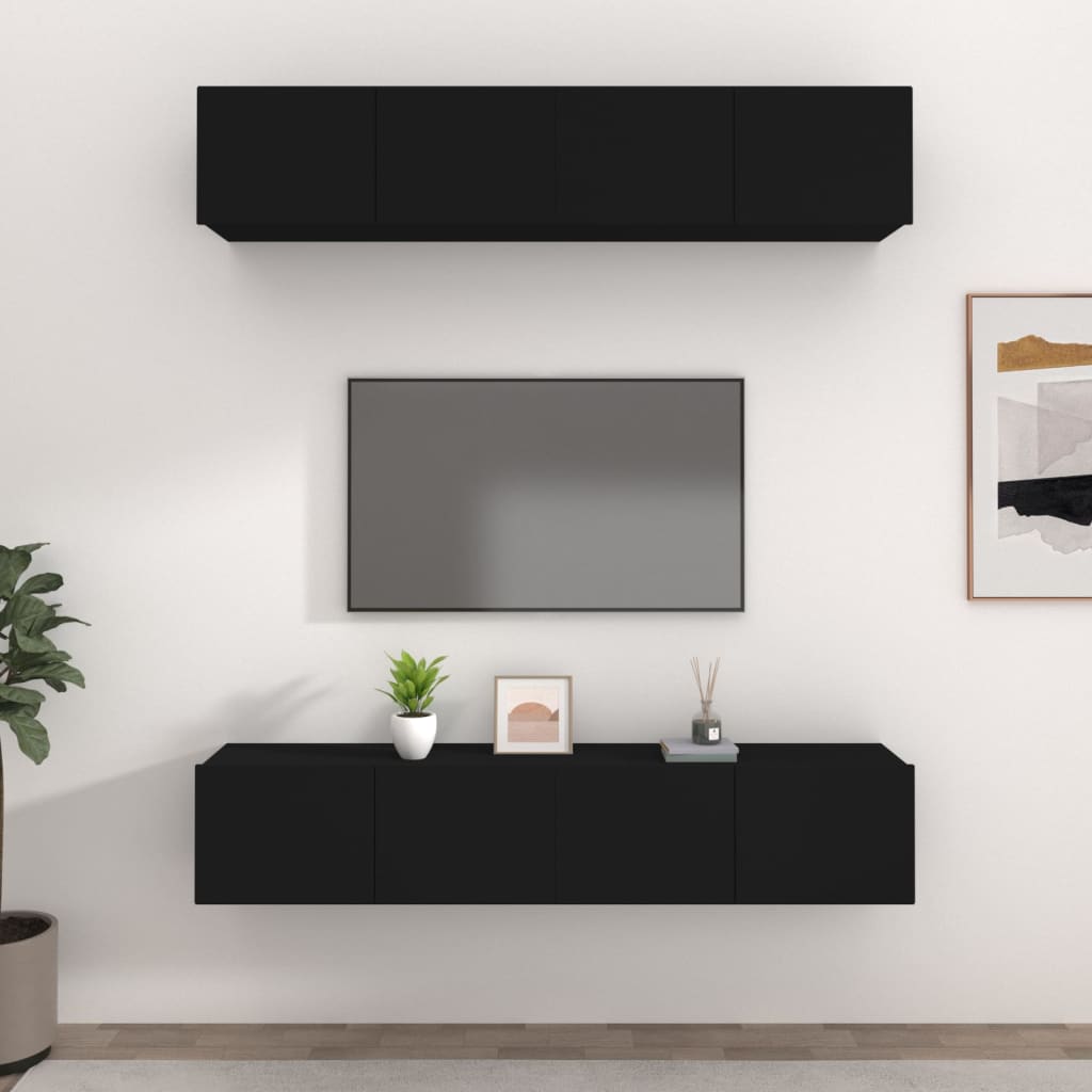 vidaXL TV Stands 4 Pcs Black 31.5"x11.8"x11.8" Engineered Wood