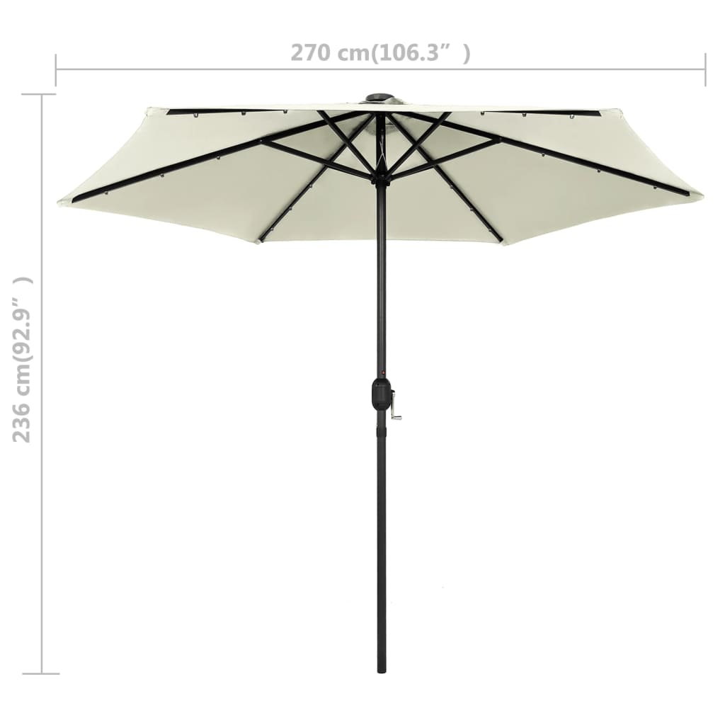 vidaXL Parasol with LED Lights and Aluminum Pole 106.3" Sand White