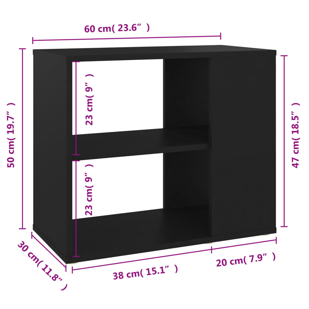 vidaXL Side Cabinet Black 23.6"x11.8"x19.7" Engineered Wood