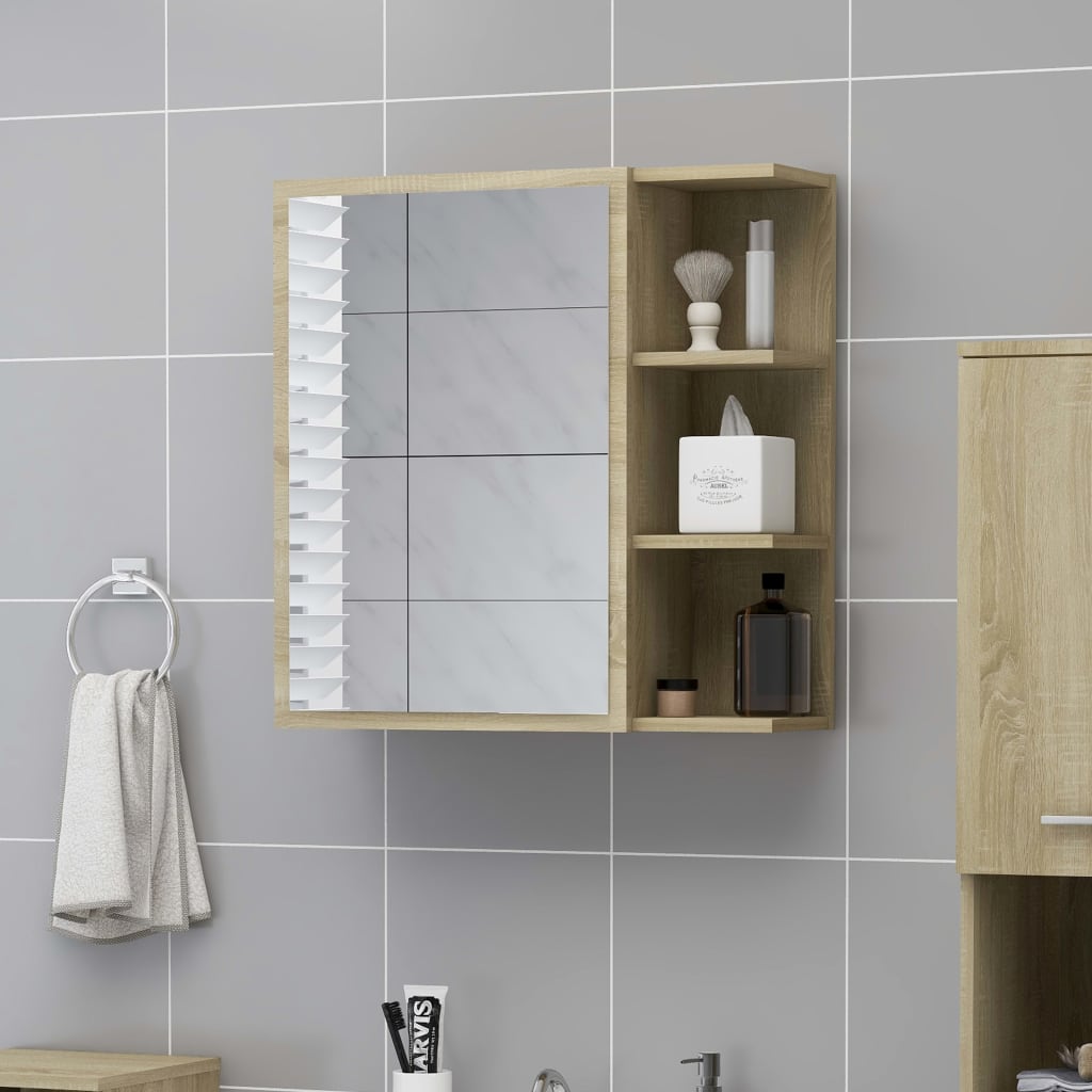 vidaXL Bathroom Mirror Cabinet Sonoma Oak 24.6"x8.1"x25.2" Chipboard