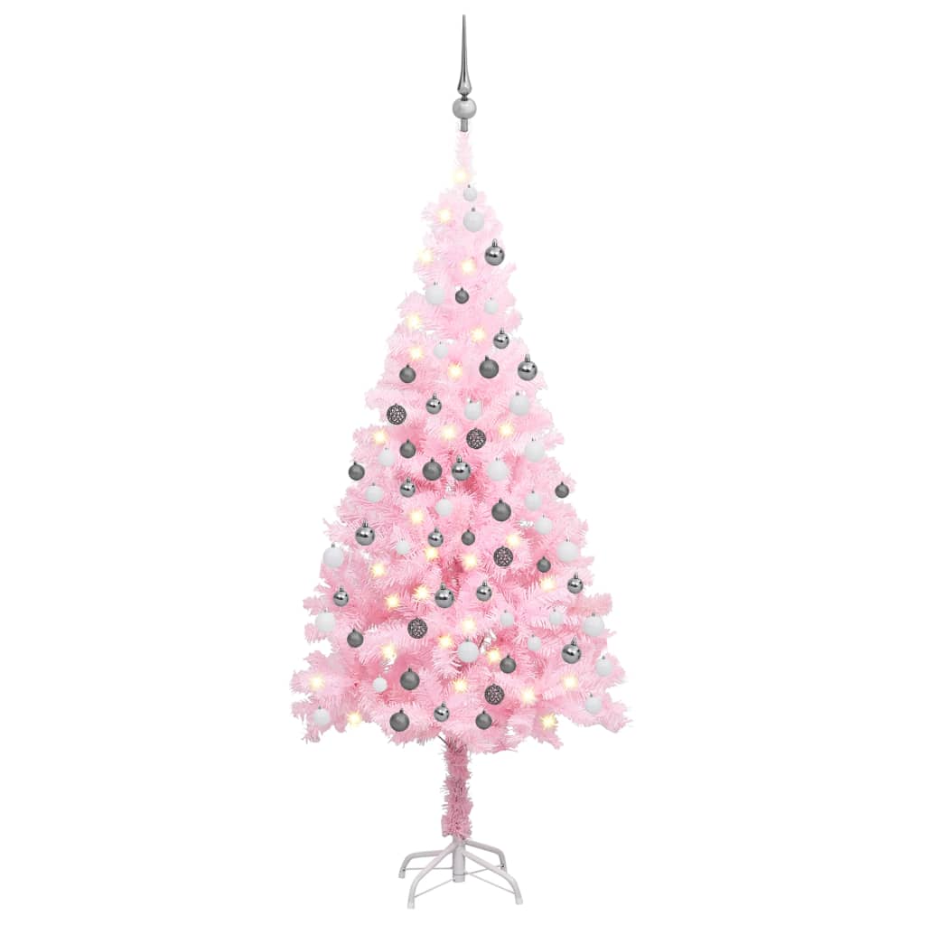vidaXL Artificial Pre-lit Christmas Tree with Ball Set Pink 59.1" PVC