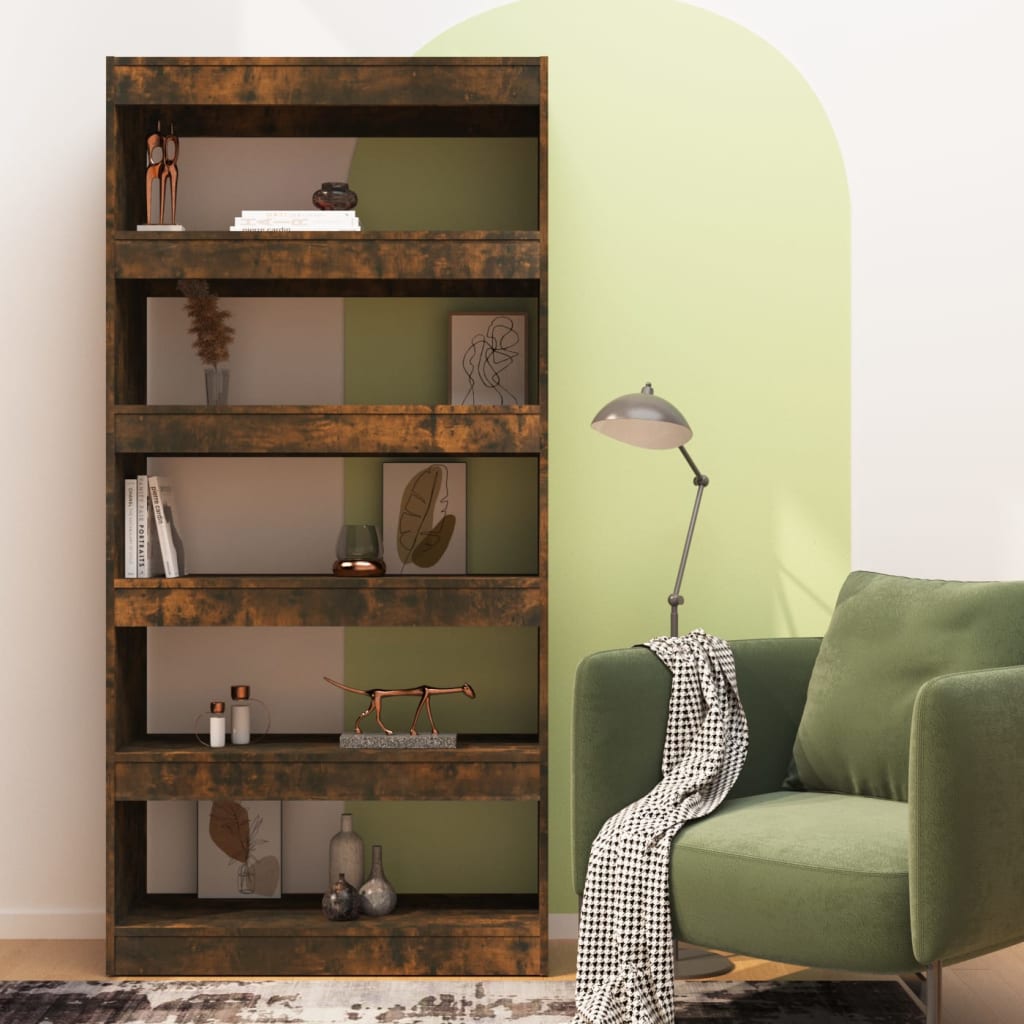 vidaXL Book Cabinet/Room Divider Smoked Oak 31.5"x11.8"x65.4" Engineered Wood