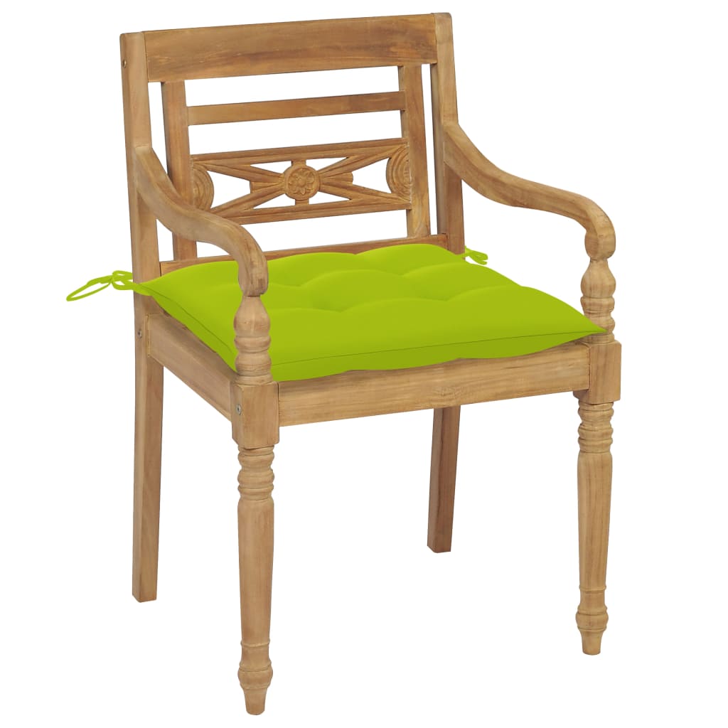 vidaXL Batavia Chairs 2 pcs with Bright Green Cushions Solid Teak Wood