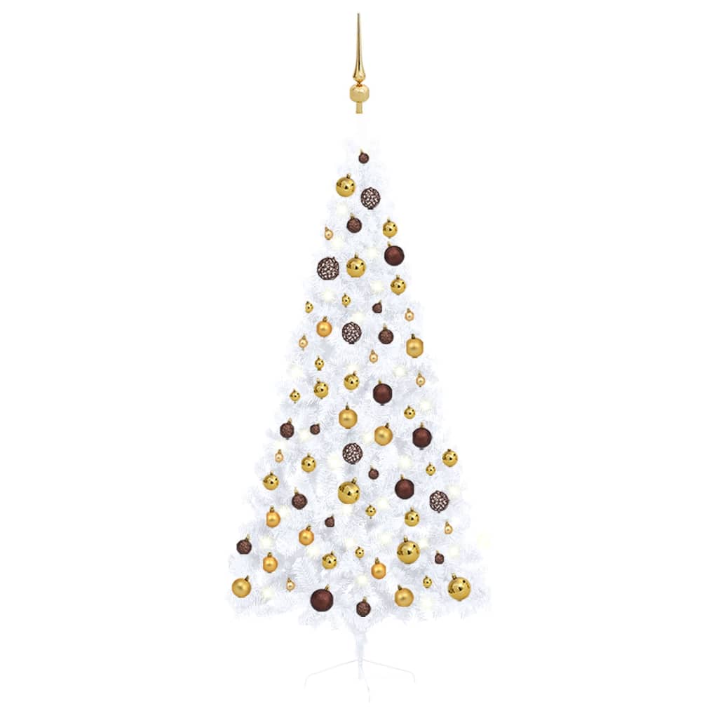 vidaXL Artificial Half Christmas Tree with LEDs&Ball Set White 70.8"