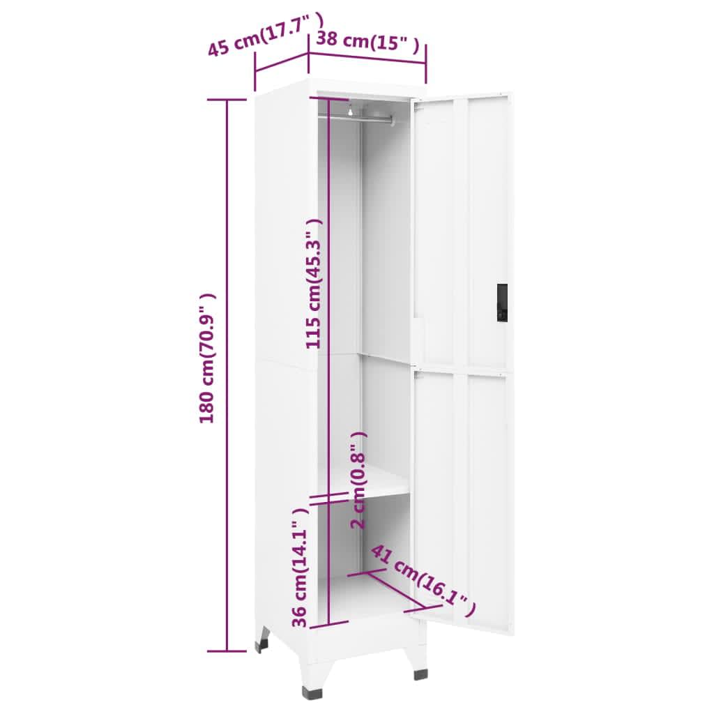vidaXL Locker Cabinet White 15"x17.7"x70.9" Steel