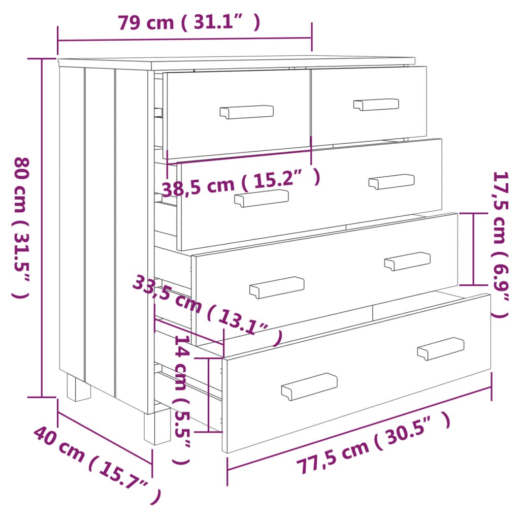 vidaXL Sideboard HAMAR Light Gray 31.1"x15.7"x31.5" Solid Wood Pine