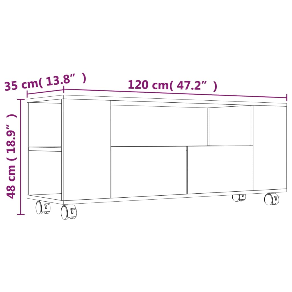 vidaXL TV Cabinet Sonoma Oak 47.2"x13.8"x16.9" Engineered Wood