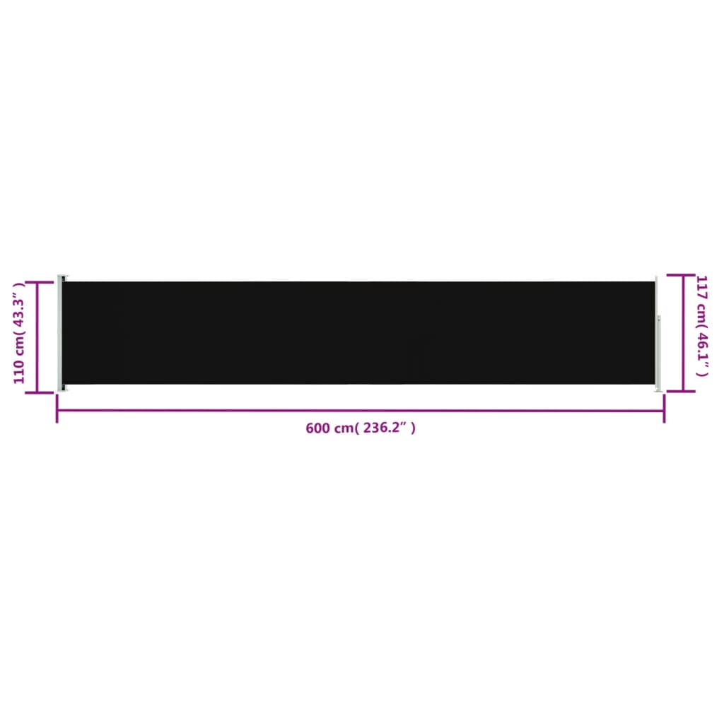 vidaXL Patio Retractable Side Awning 46.1"x236.2" Black