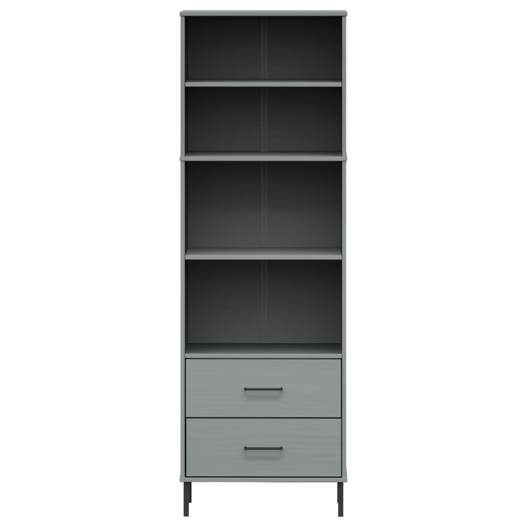 vidaXL Bookcase with 2 Drawers Gray 23.6"x13.8"x70.9" Solid Wood OSLO