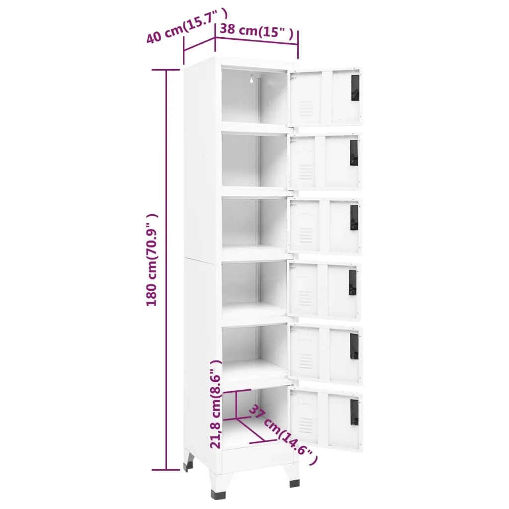 vidaXL Locker Cabinet White 15"x15.7"x70.9" Steel