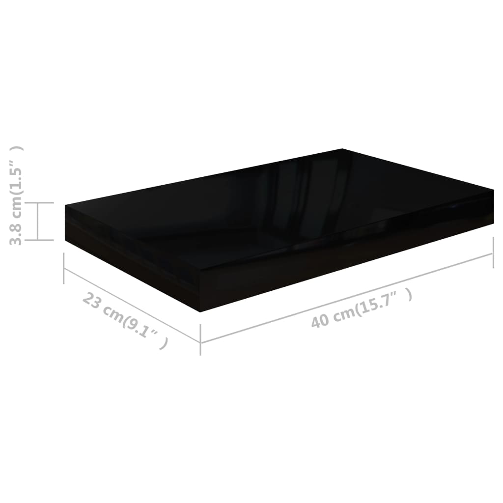 vidaXL Floating Wall Shelf High Gloss Black 15.7"x9.1"x1.5" MDF
