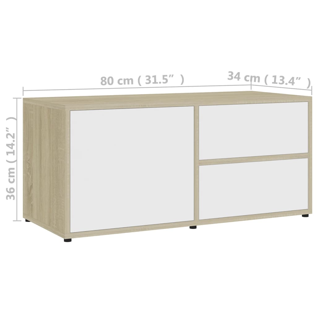 vidaXL TV Stand White and Sonoma Oak 31.5"x13.4"x14.2" Engineered Wood