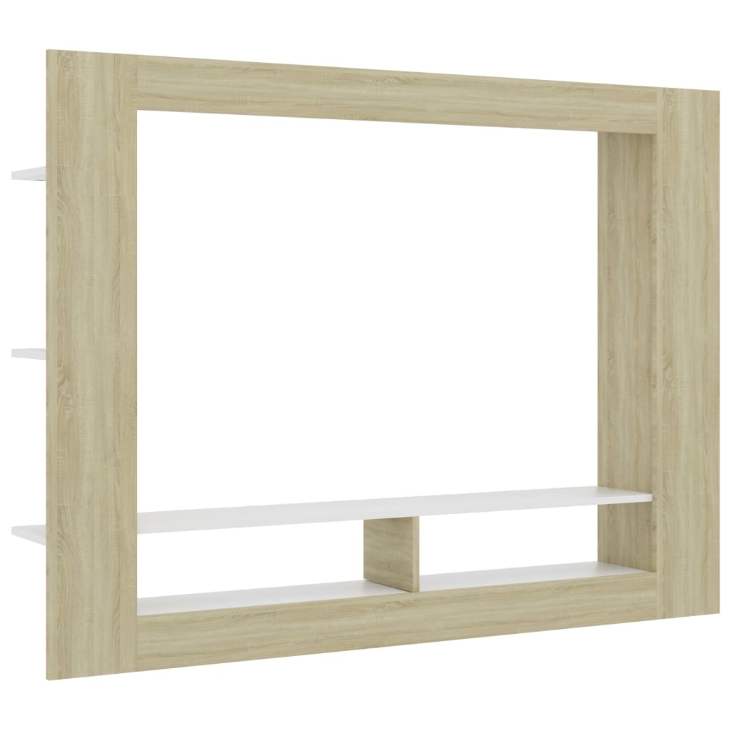 vidaXL TV Cabinet White and Sonoma Oak 59.8"x8.7"x44.5" Engineered Wood
