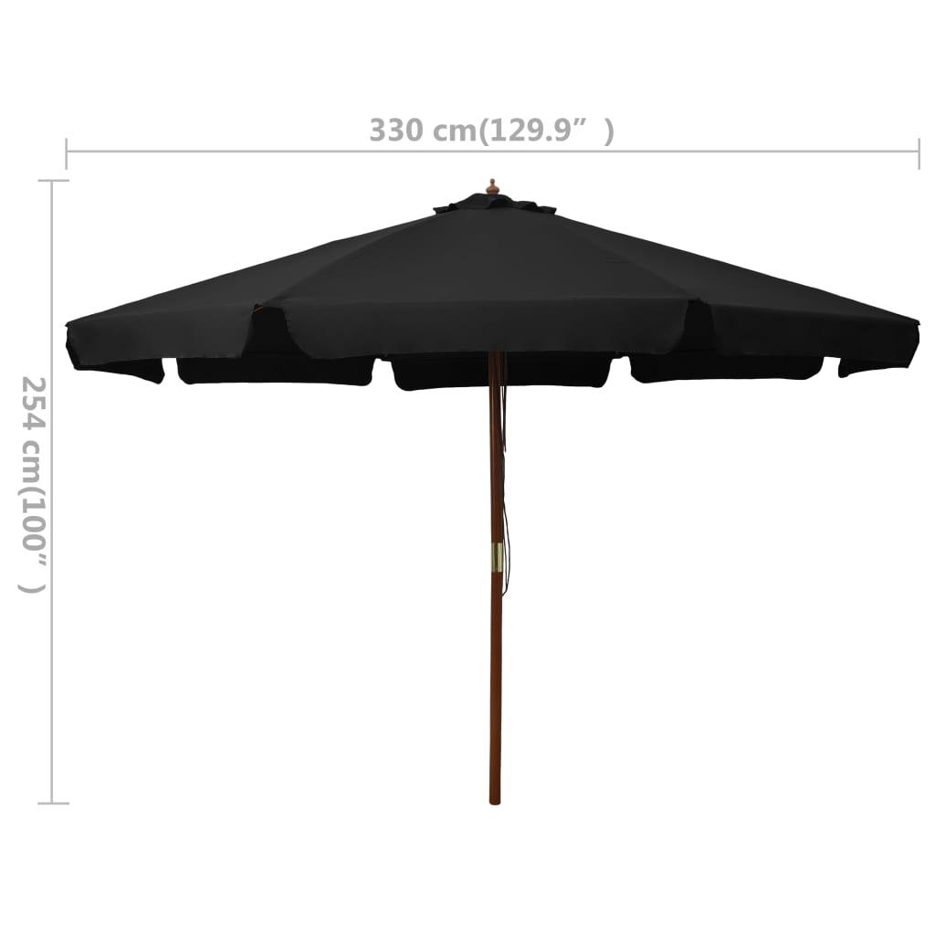 vidaXL Outdoor Parasol with Wooden Pole 129.9" Black