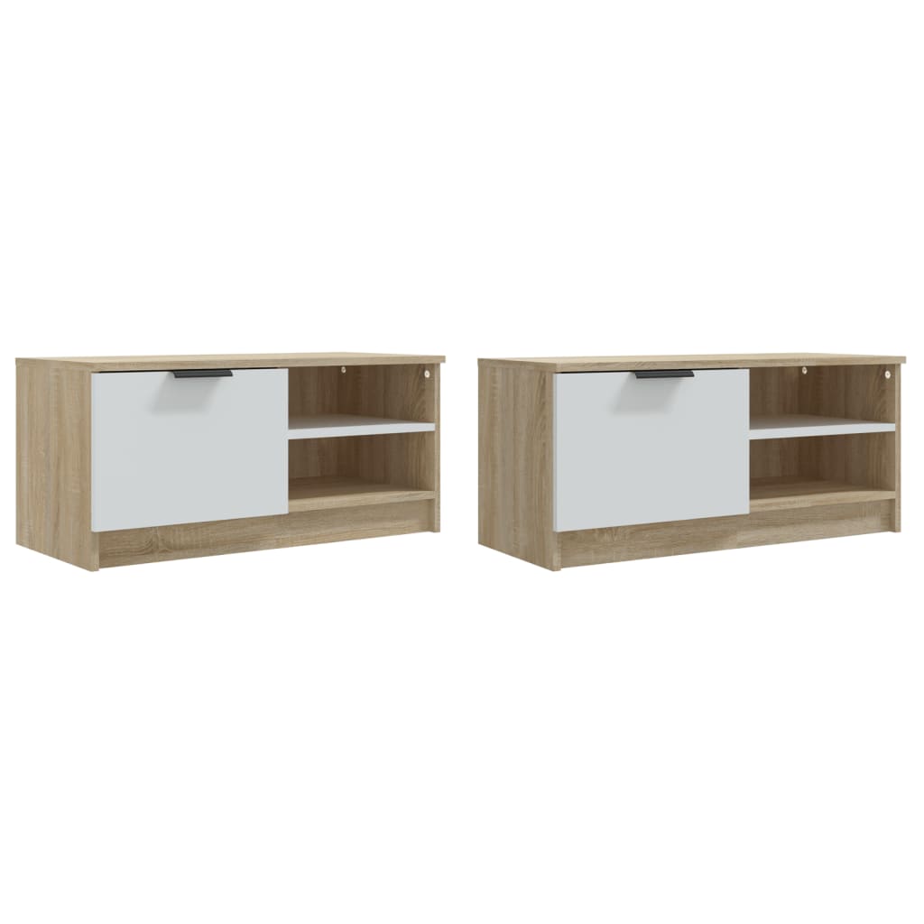 vidaXL TV Cabinets 2 pcs White&Sonoma Oak 31.5"x13.8"x14.4" Engineered Wood