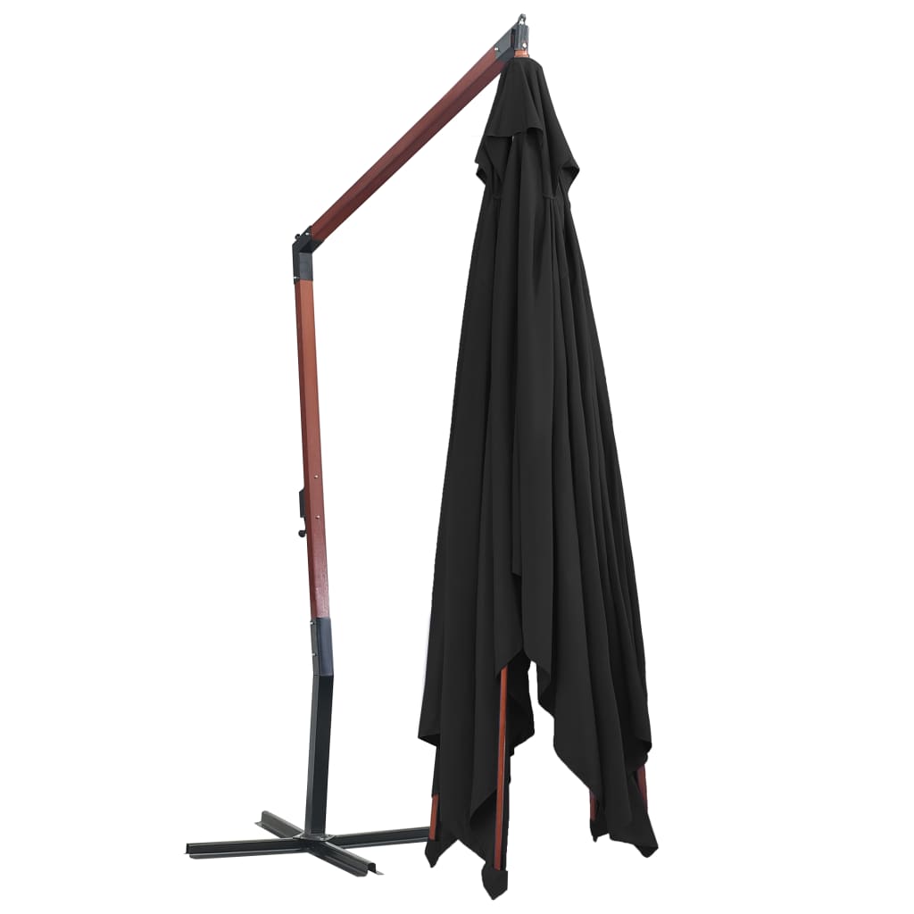 vidaXL Hanging Parasol with Wooden Pole 157.5"x118.1" Black