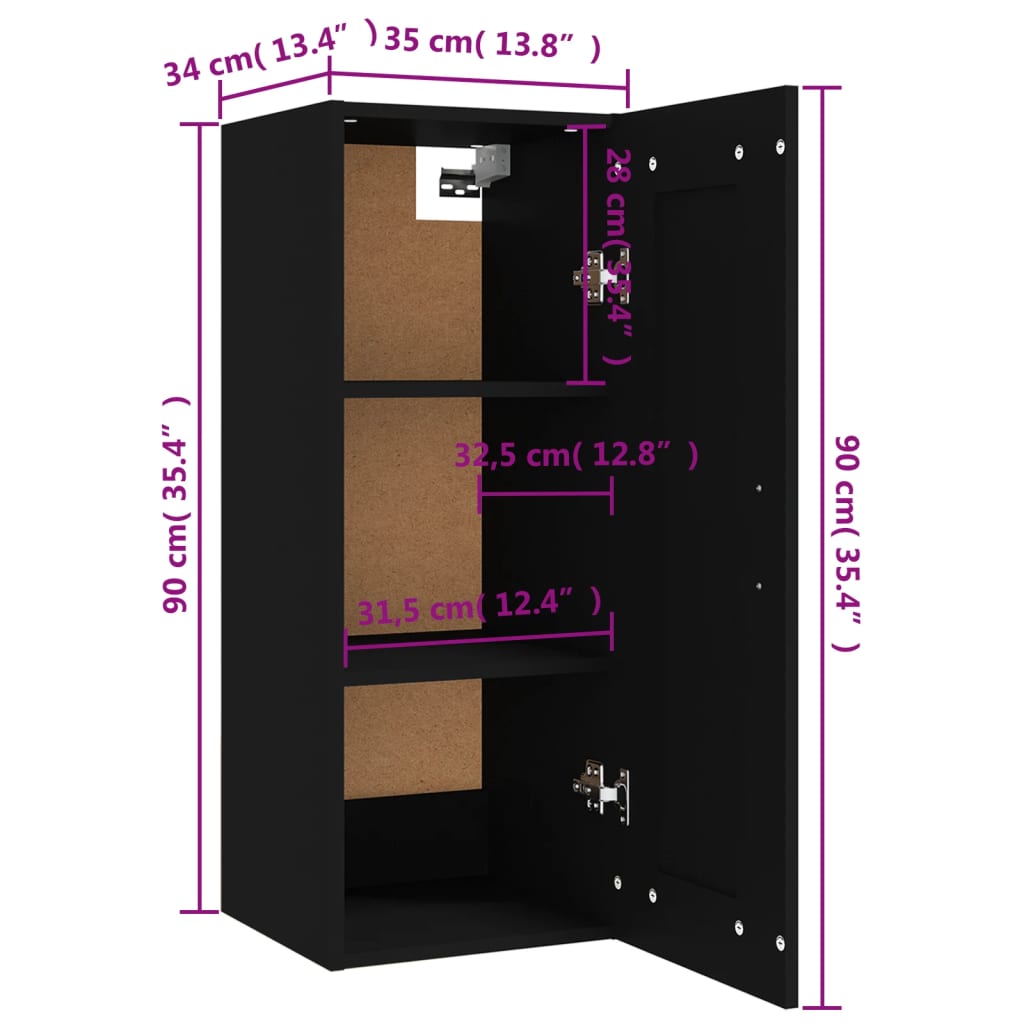vidaXL Hanging Cabinet Black 13.8"x13.4"x35.4" Engineered Wood