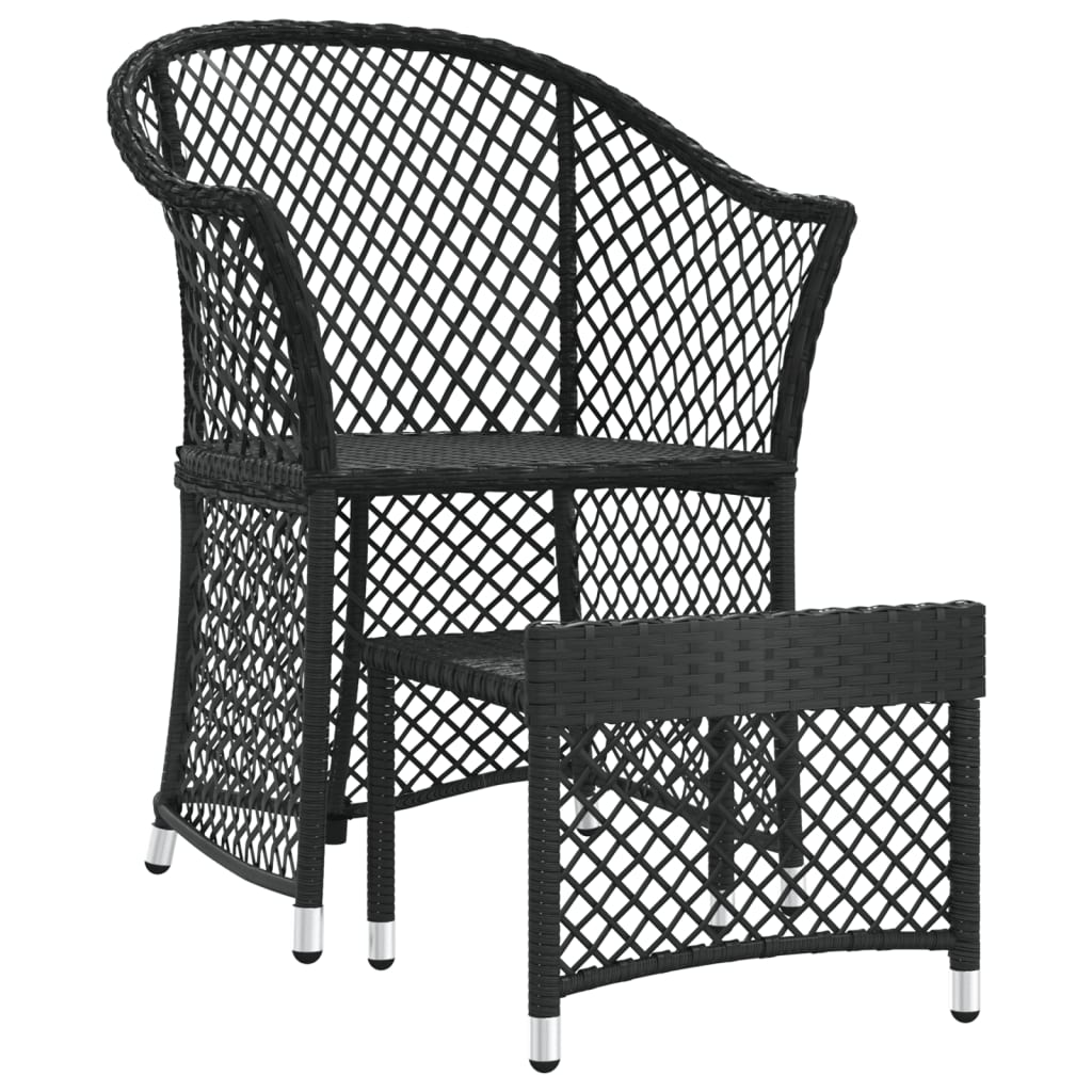 vidaXL 2 Piece Patio Lounge Set with Cushions Black Poly Rattan